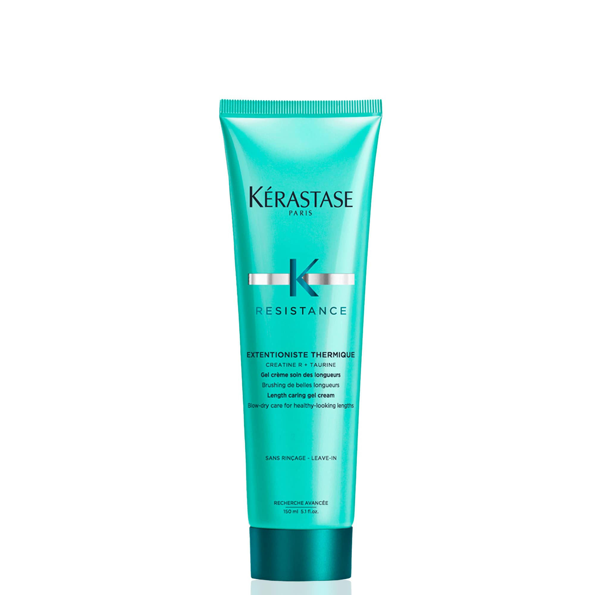KÉRASTASE bottle front view showing Extentioniste Thermique protecting hair during styling