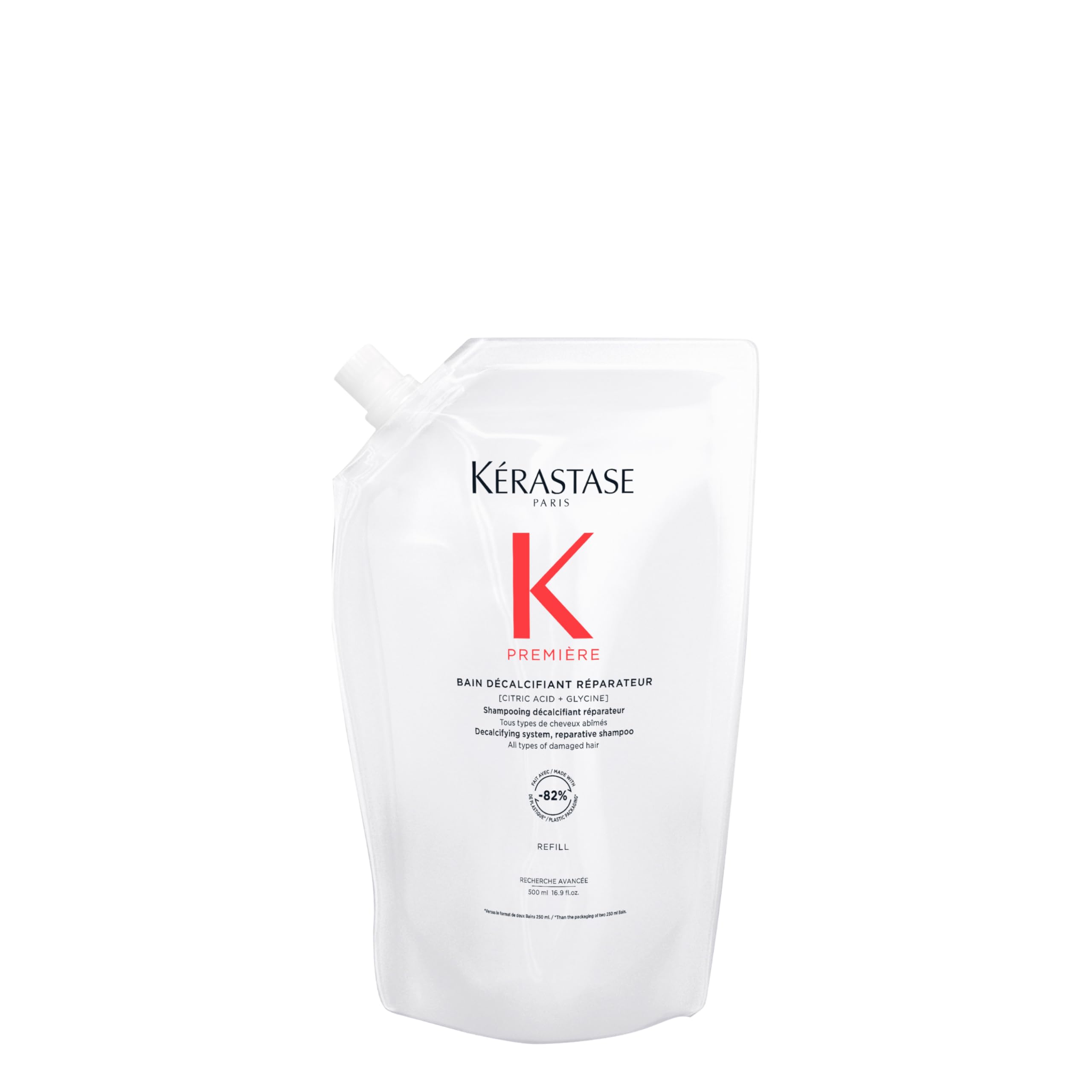 KÉRASTASE front packaging shows refill bottle and clear labeling for easy refill