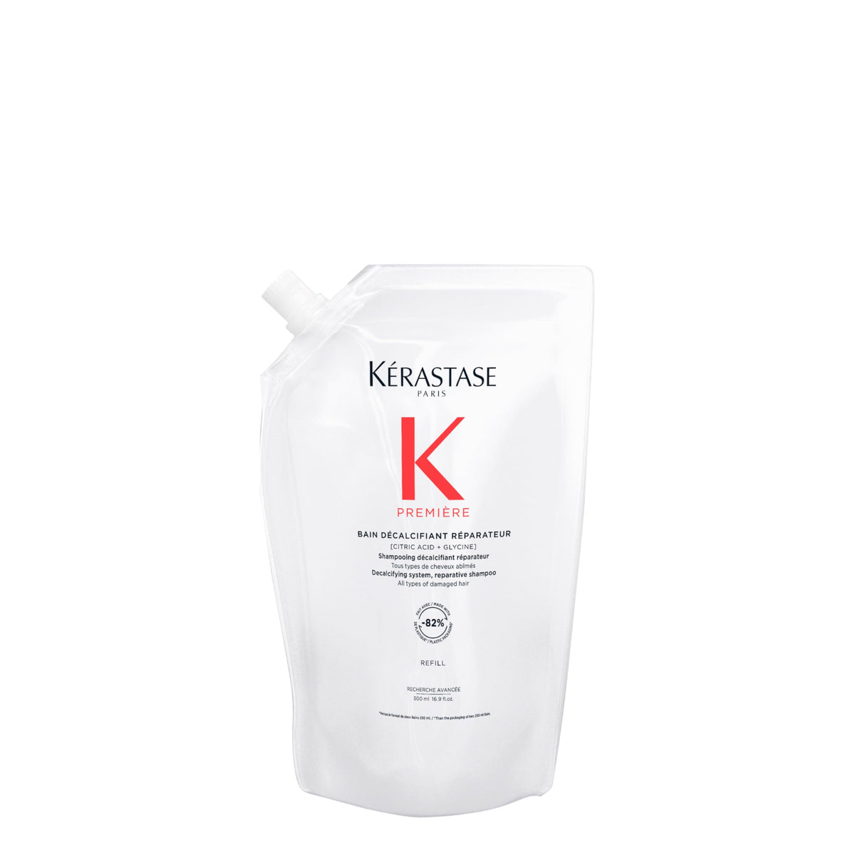 KÉRASTASE front packaging shows refill bottle and clear labeling for easy refill