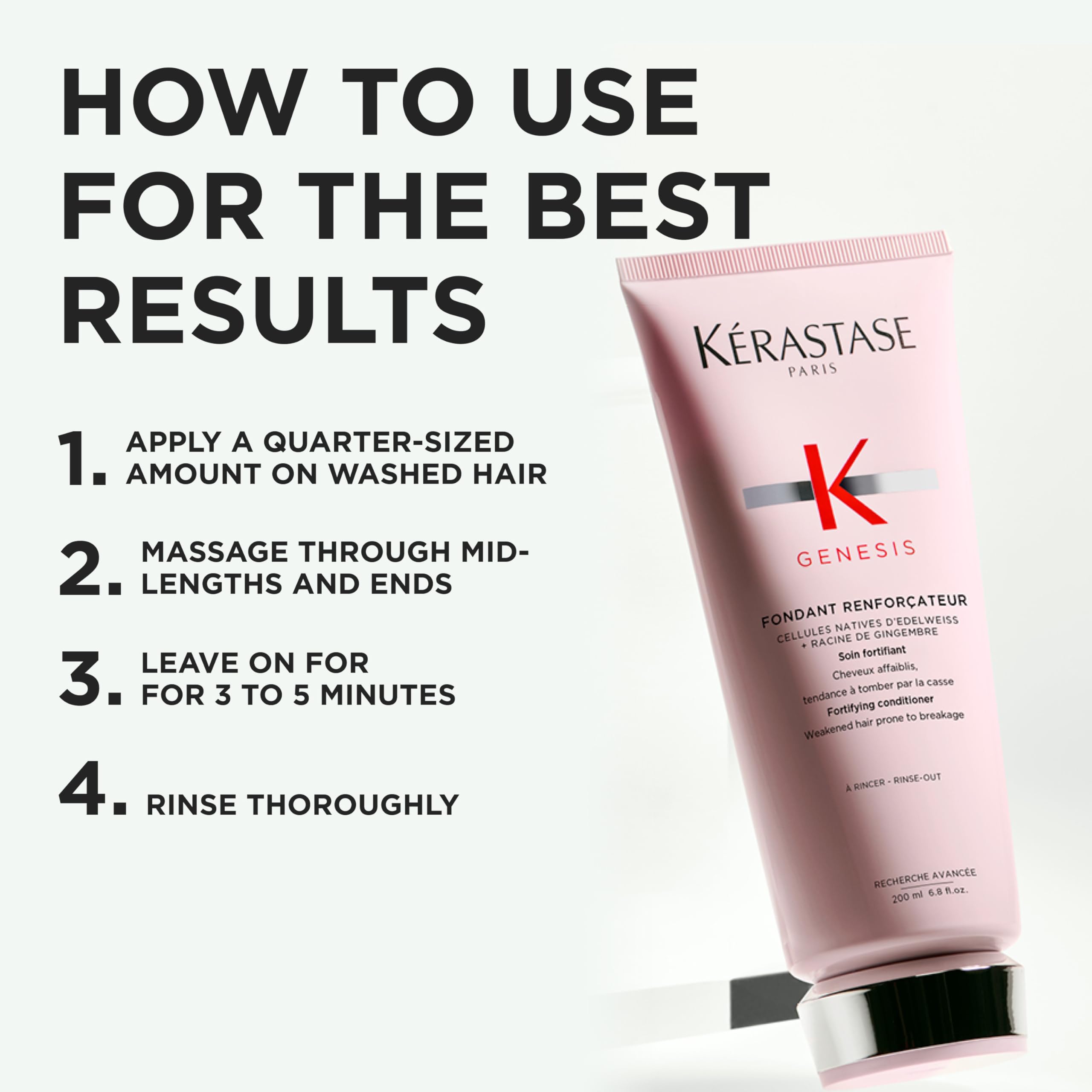 KÉRASTASE Genesis being applied to damp hair for fast detangling