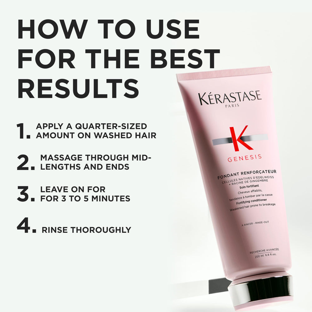 KÉRASTASE Genesis being applied to damp hair for fast detangling