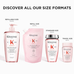 KÉRASTASE size comparison with common objects showing 16.9 fl oz capacity benefit