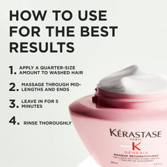 KÉRASTASE Genesis applying mask to hair demonstrating easier detangling benefit