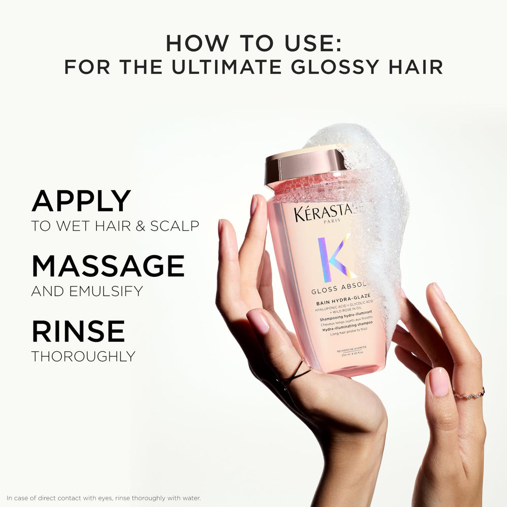 KÉRASTASE after-wash glossy long hair showing smooth reflective shine