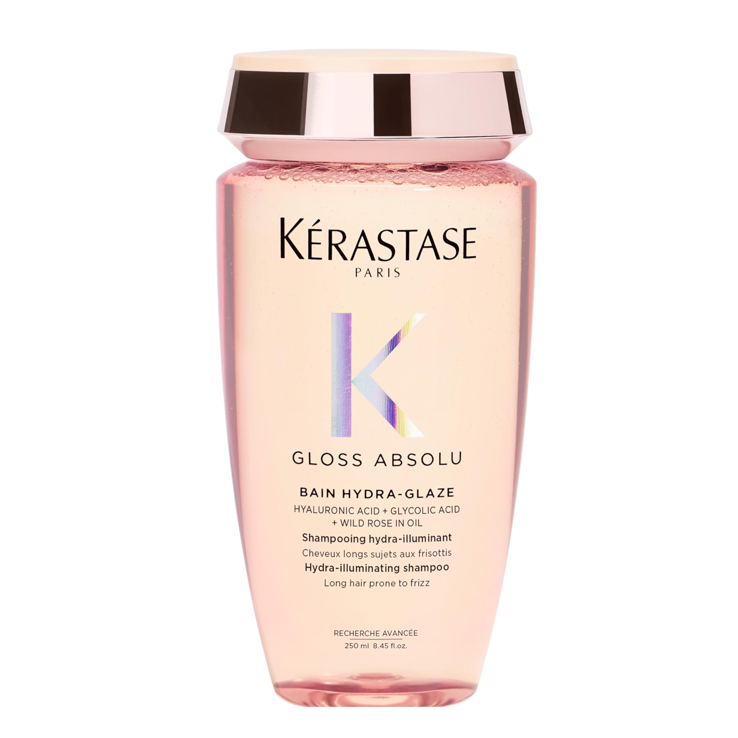 KÉRASTASE front bottle shot showing product and glossy finish benefit