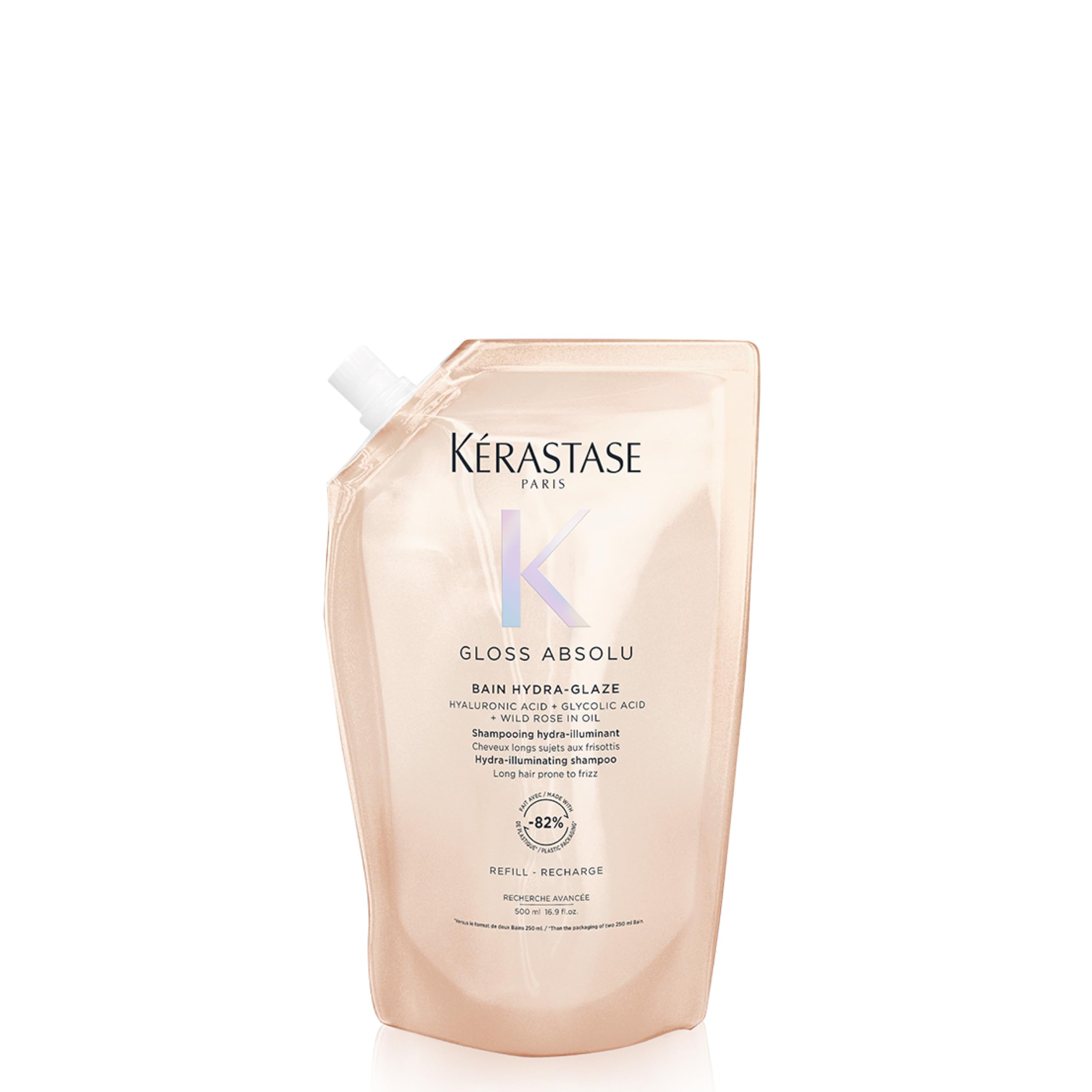 KÉRASTASE front bottle showing label and glossy finish benefits