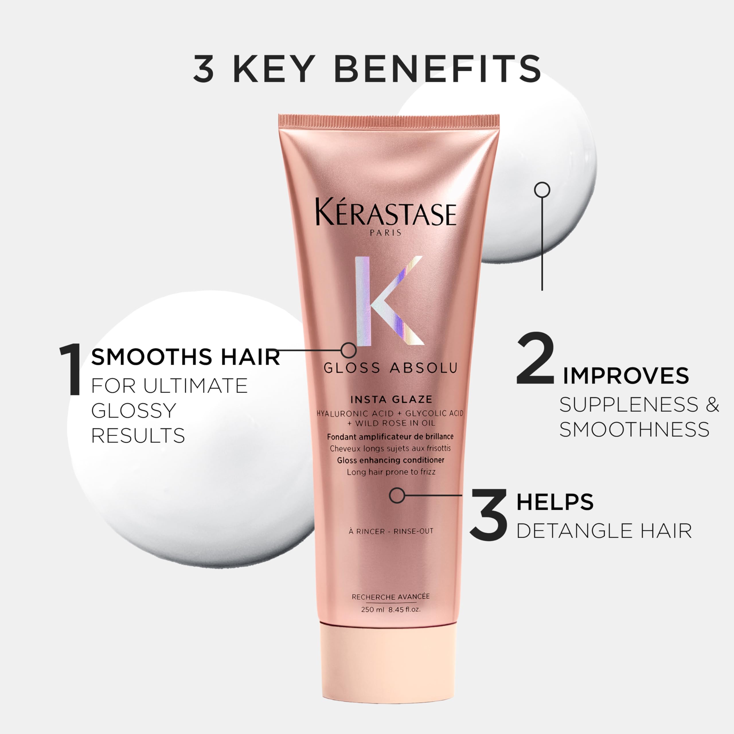 KÉRASTASE being poured from bottle into hand for easy application benefit