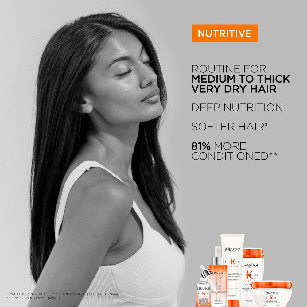 KÉRASTASE ingredients label close-up, highlights plant proteins and niacinamide