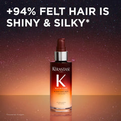 KÉRASTASE label close-up revealing ingredients and usage guidance benefit