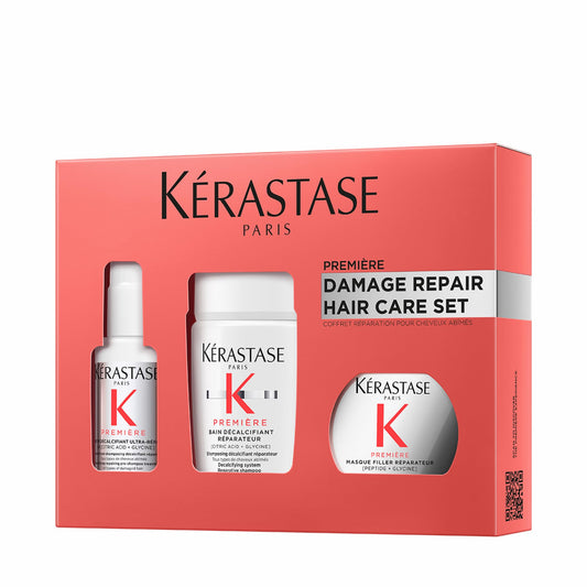 KÉRASTASE front packaging showing the repair trio and travel-friendly sizes