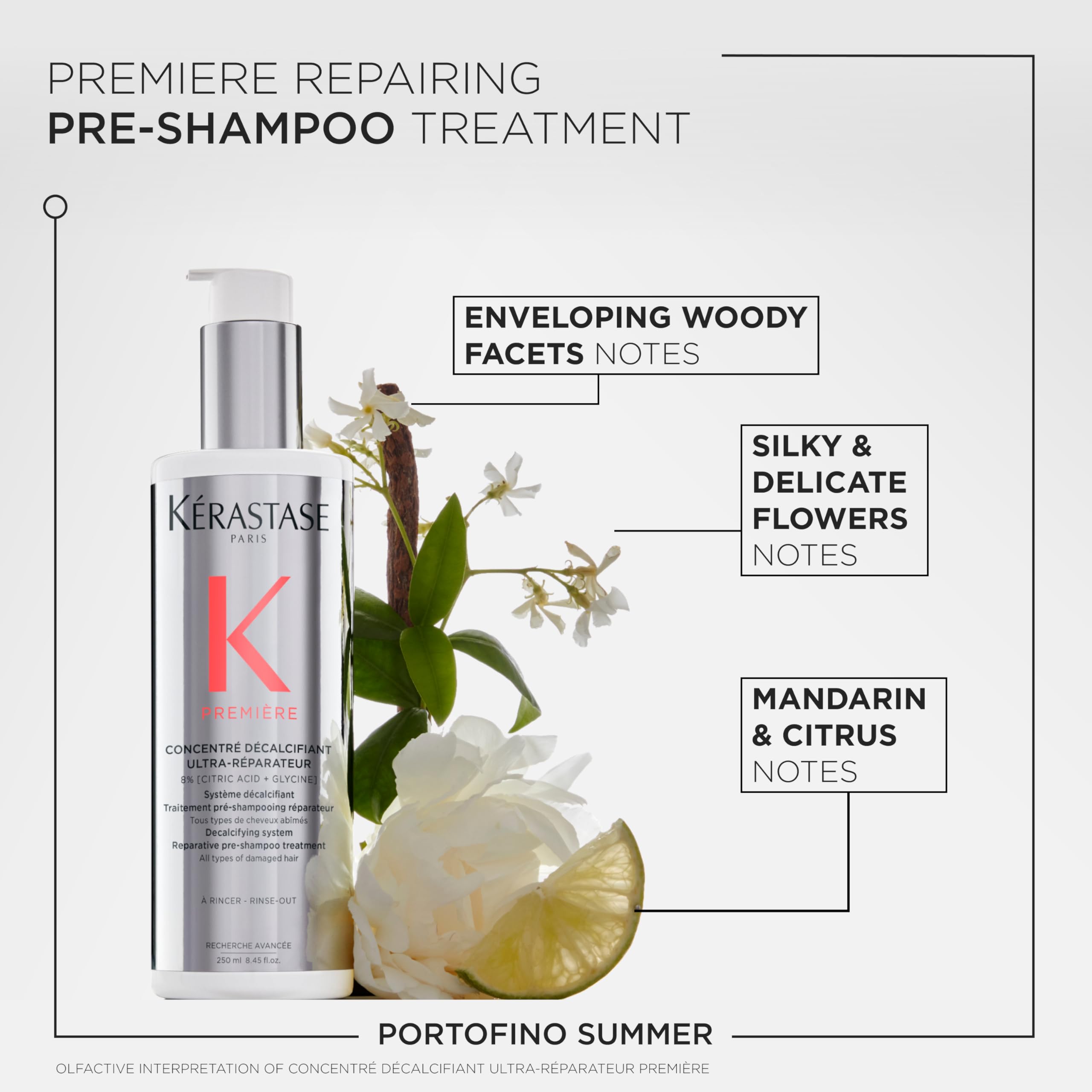 KÉRASTASE before-and-after hair swipe showing reduced breakage and shine