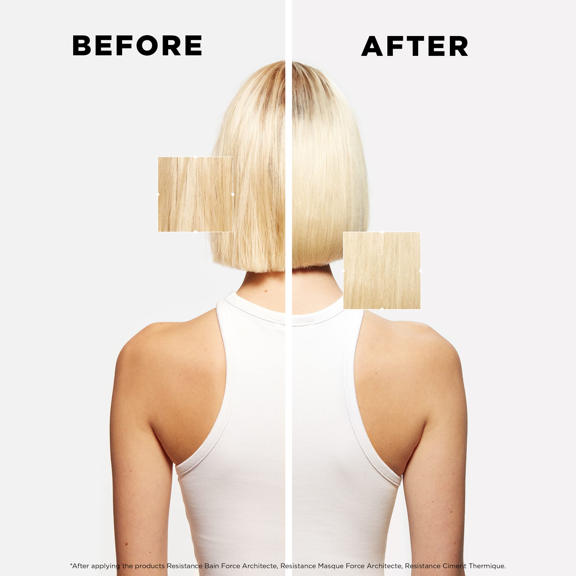 KÉRASTASE after-use shiny hair result showing smooth, strengthened ends and shine