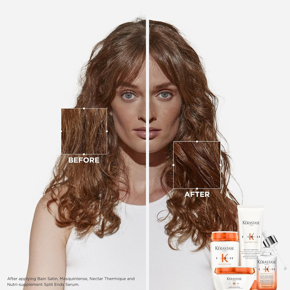 KÉRASTASE applying serum to hair ends for immediate smoothing and sealing
