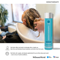 KERATHERAPY in-bathroom use showing routine ease and anti-frizz benefit