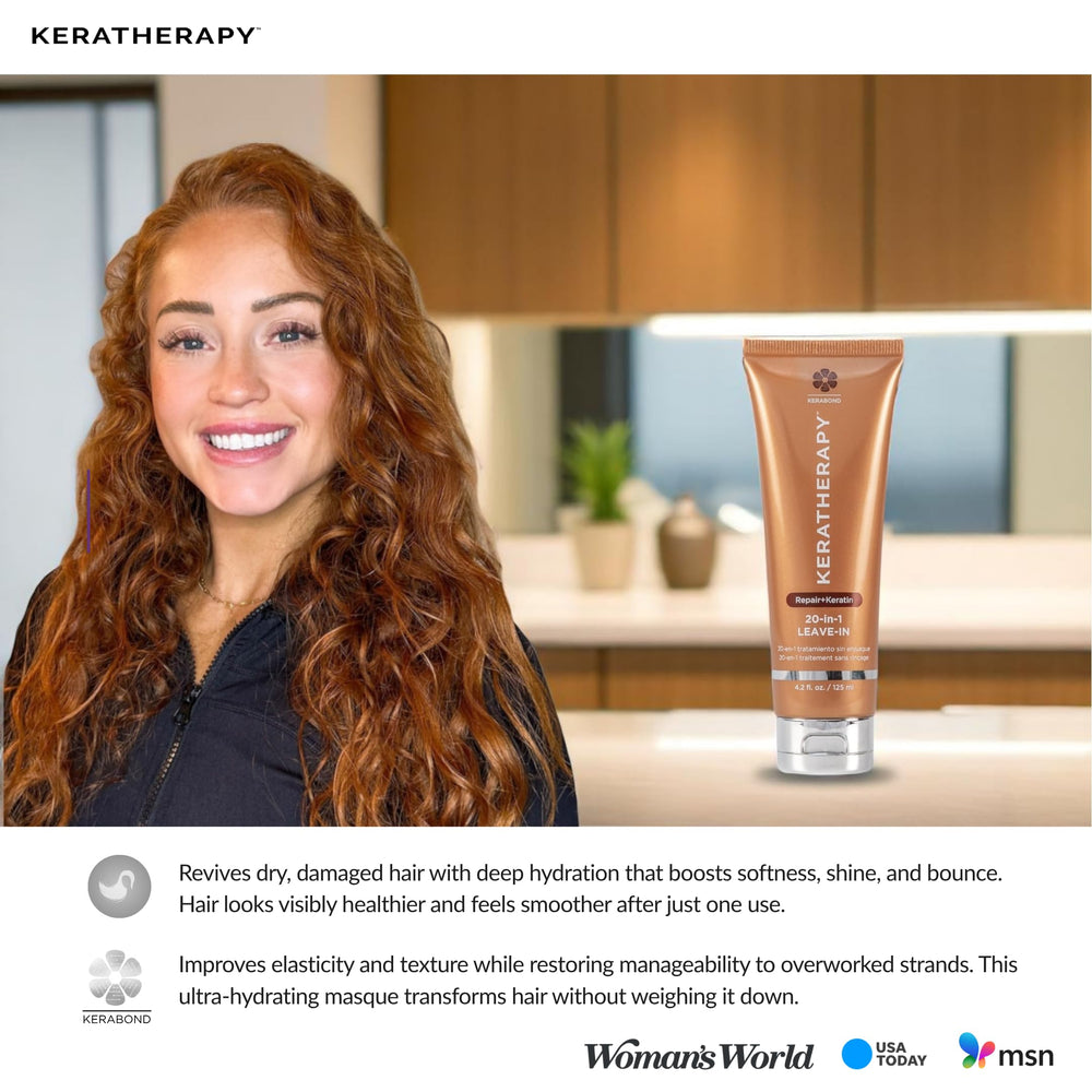 KERATHERAPY bottle in hand to show 4.2 fl oz size and travel-friendly convenience