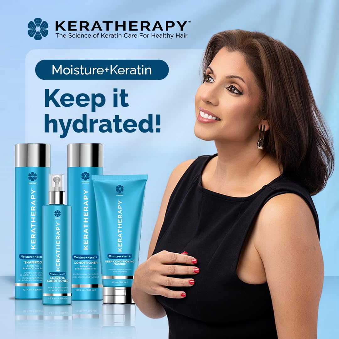 KERATHERAPY bottle next to ruler showing 10.1 fl oz scale benefit