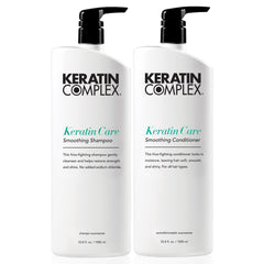 Keratin Complex duo front packaging shows full-size bottles and benefits