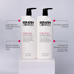 Keratin Complex duo in shower use showing application for reduced frizz