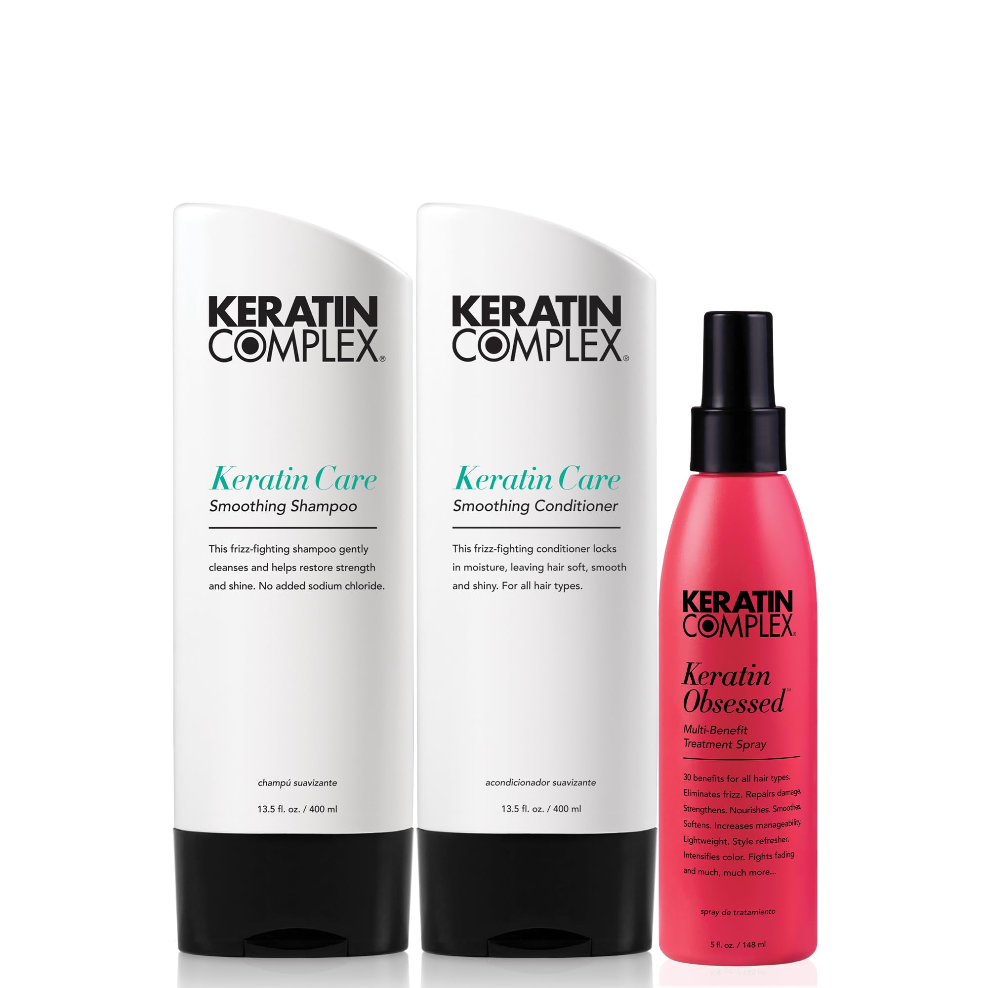 Keratin Complex front packaging showing complete kit and benefits