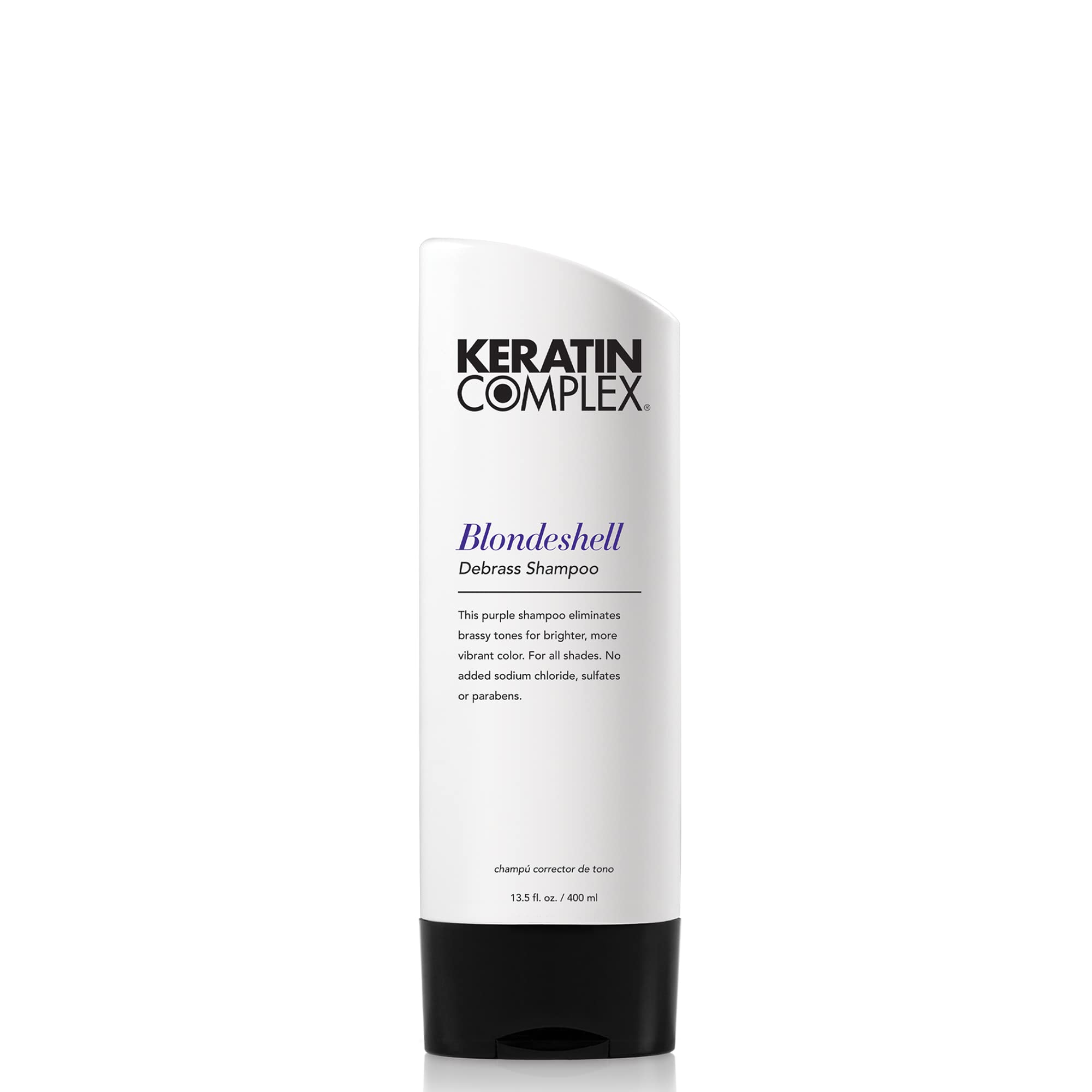 Keratin Complex bottle front view showing label and brightening benefit