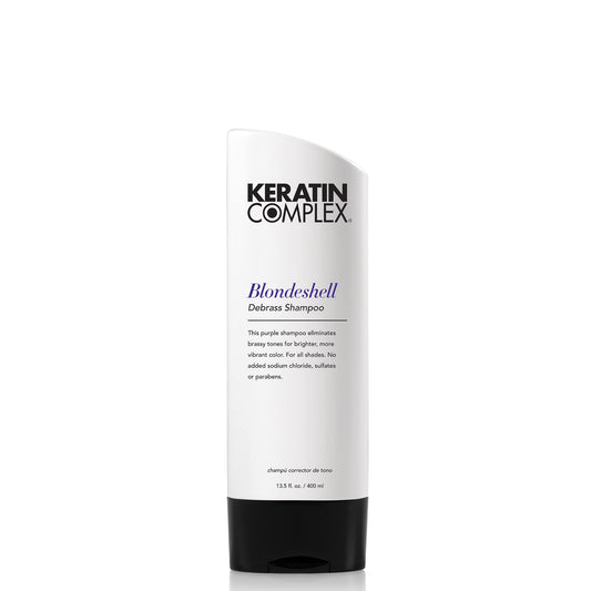 Keratin Complex bottle front view showing label and brightening benefit