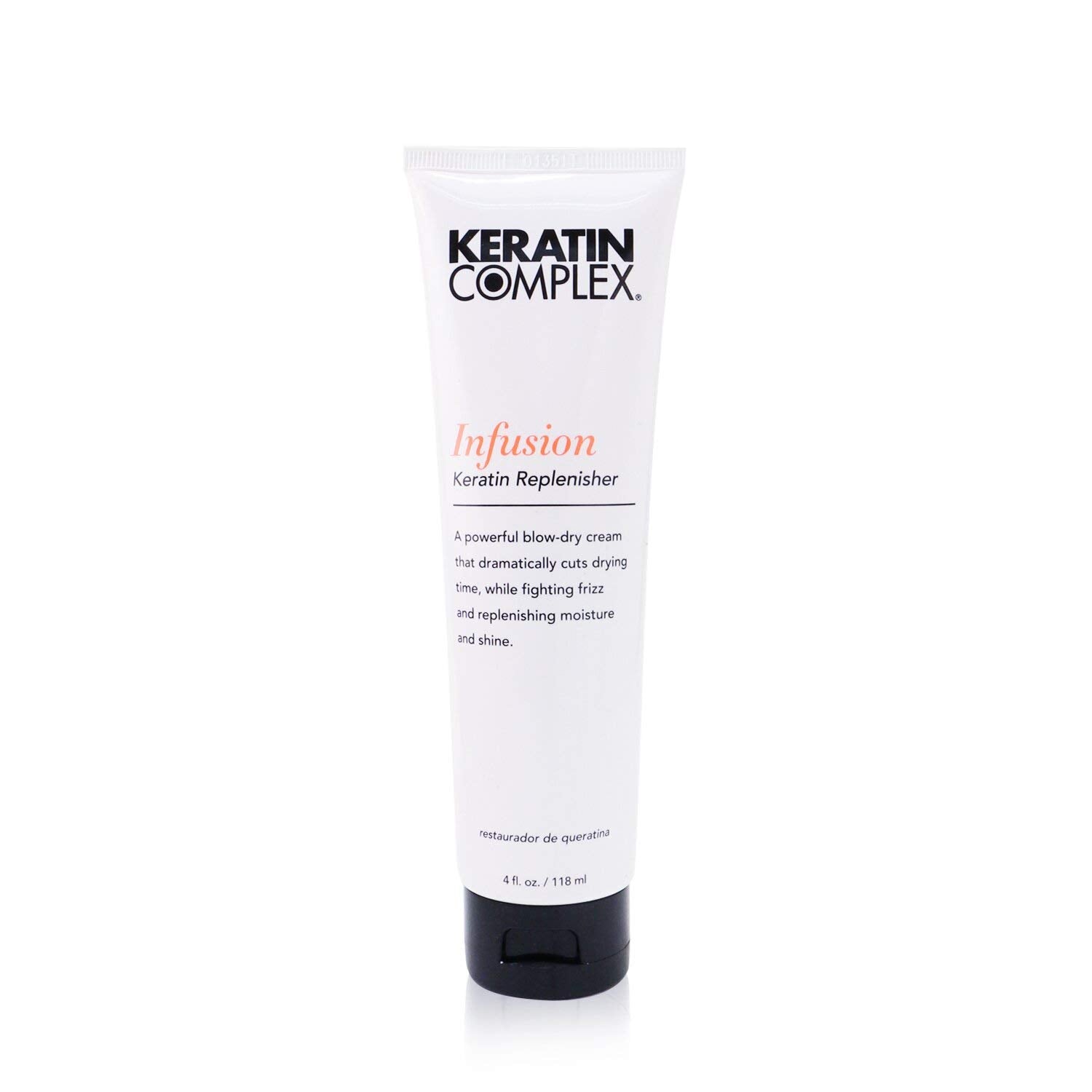 Keratin Complex front tube showing product branding and portable size for easy styling