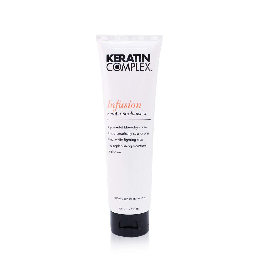 Keratin Complex front tube showing product branding and portable size for easy styling