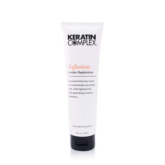 Keratin Complex front tube showing product branding and portable size for easy styling