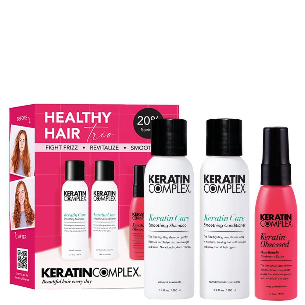 Keratin Complex front packaging showing travel-size trio and compact convenience