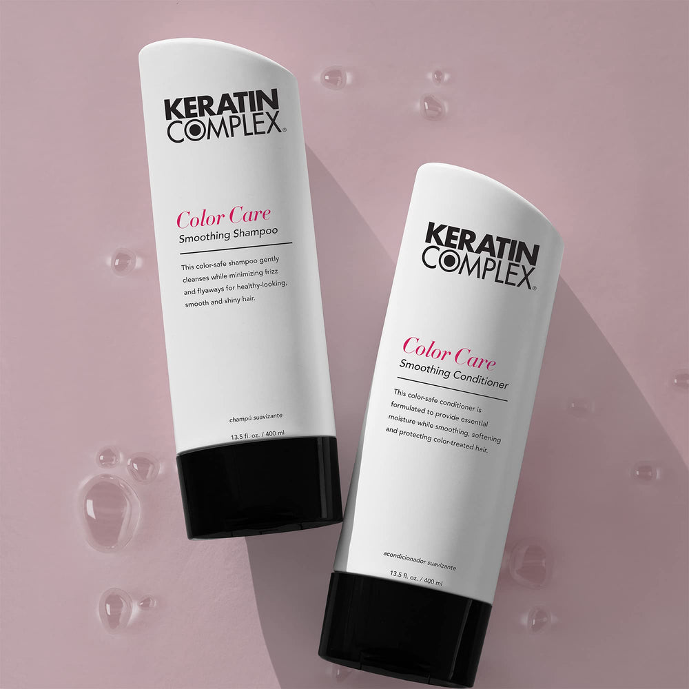 Keratin Complex bottle on bathroom counter showing salon-grade routine benefit