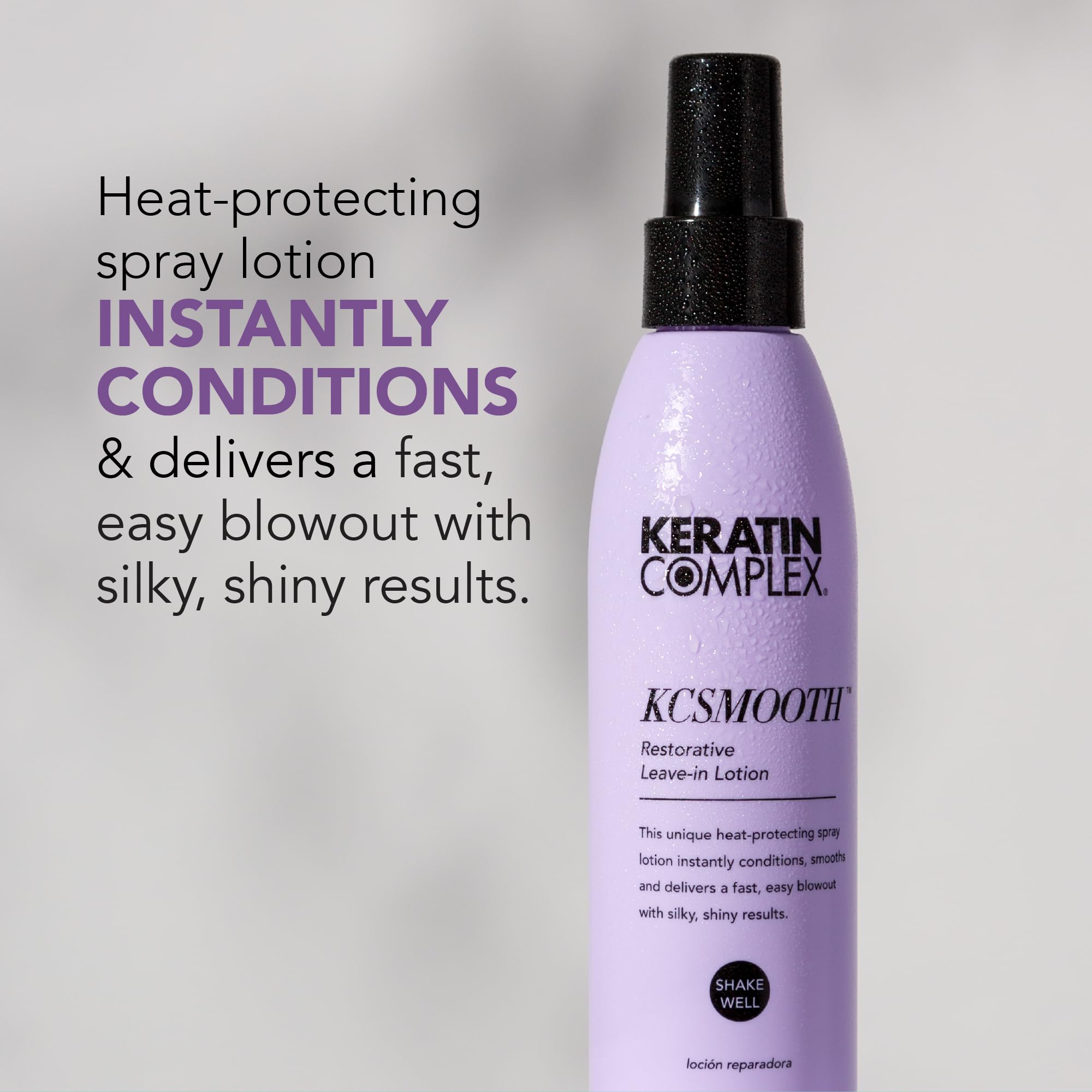 Keratin Complex being sprayed on damp hair aiding detangling and heat protection
