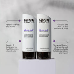 Keratin Complex lavender shampoo poured to show creamy texture and conditioning