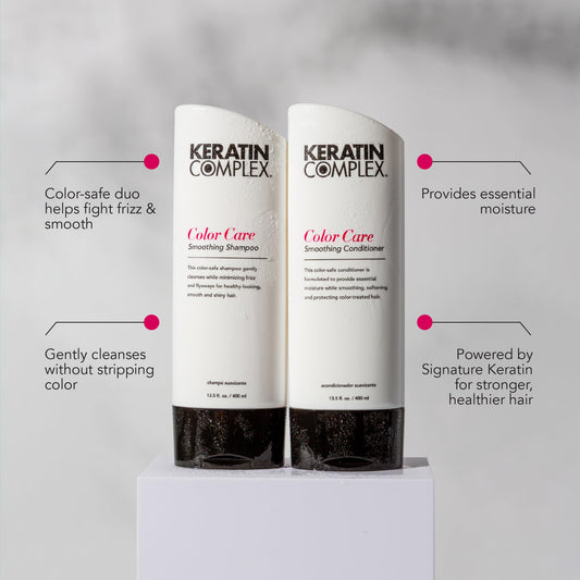 Keratin Complex shampoo pump dispenses gentle cleanser for color longevity