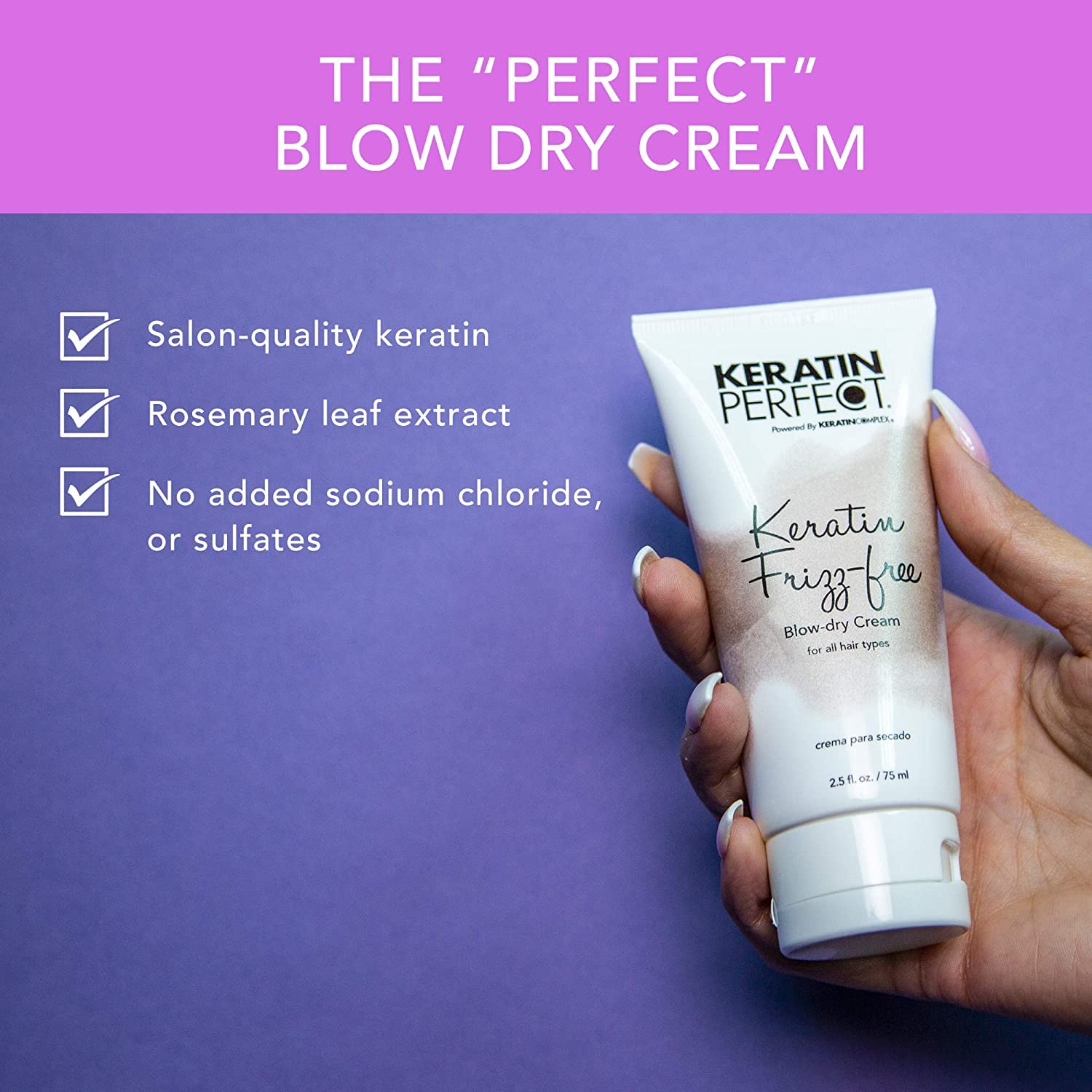 Keratin Perfect close-up cream texture revealing smooth formula for faster blow-dry benefits