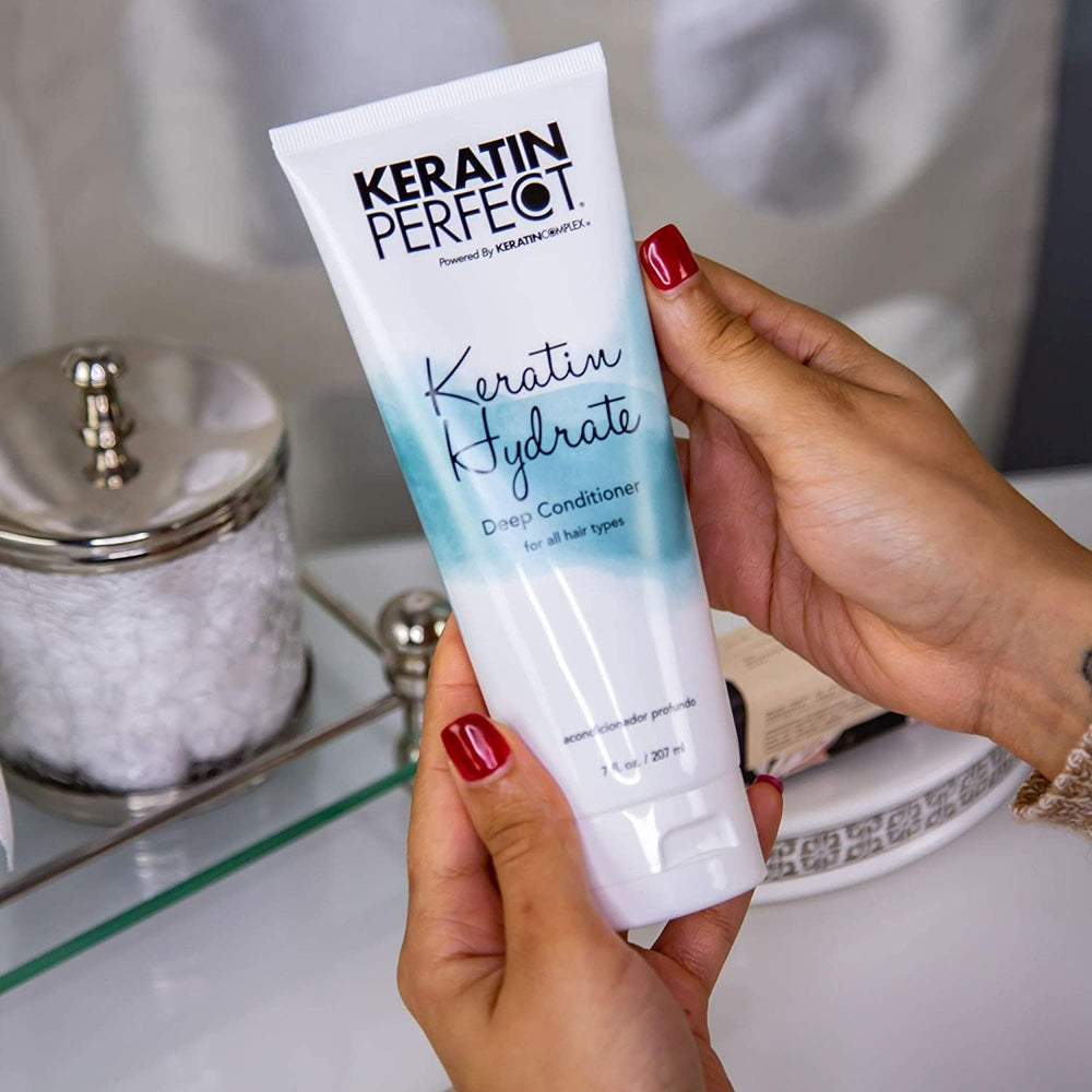 Keratin Perfect with jojoba oil visual highlighting nourishing botanical moisture