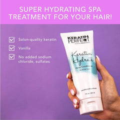 Keratin Perfect product on palm ready to apply for smooth moisture and manageability