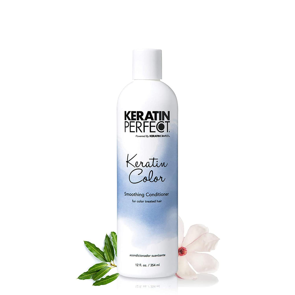 Keratin Perfect on bathroom shelf showing salon-quality daily care benefit