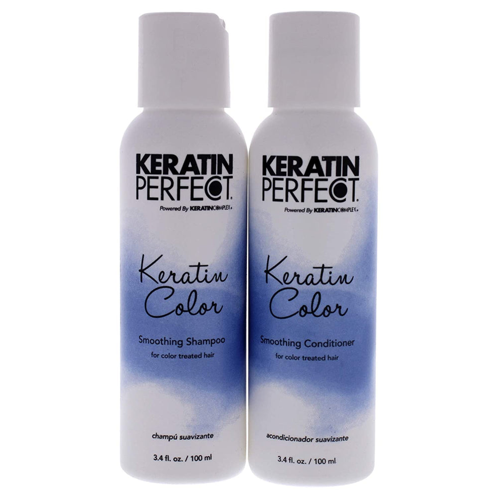 Keratin Perfect travel duo front view shows compact bottles and color protection