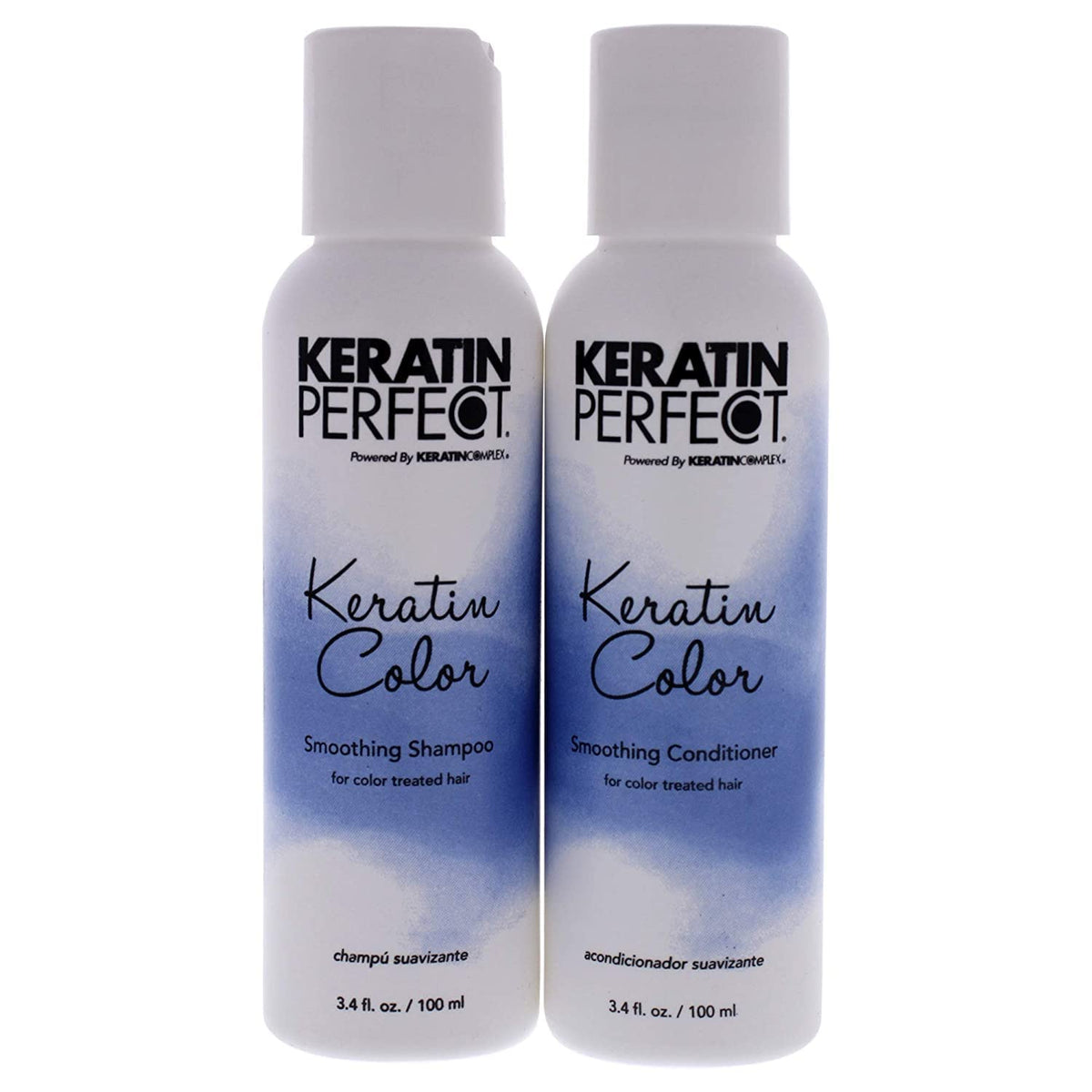 Keratin Perfect travel duo front view shows compact bottles and color protection