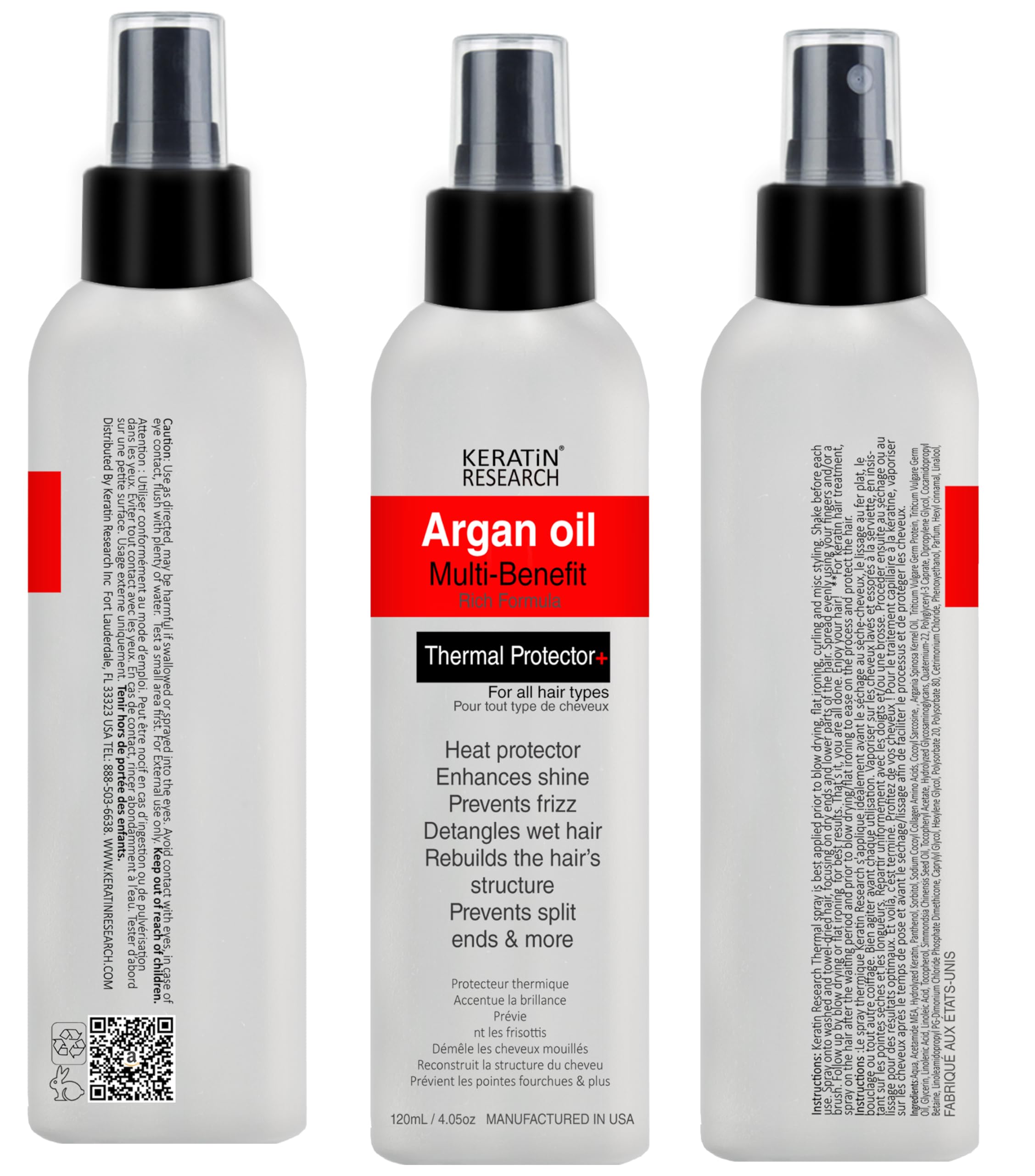 KERATIN RESEARCH size comparison next to hand showing bottle scale and portability