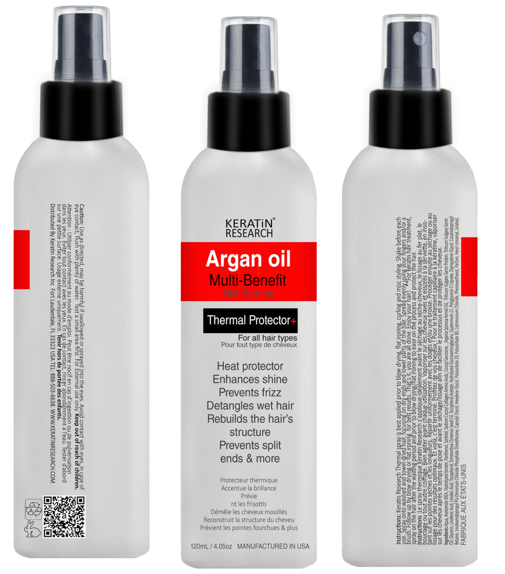 KERATIN RESEARCH size comparison next to hand showing bottle scale and portability