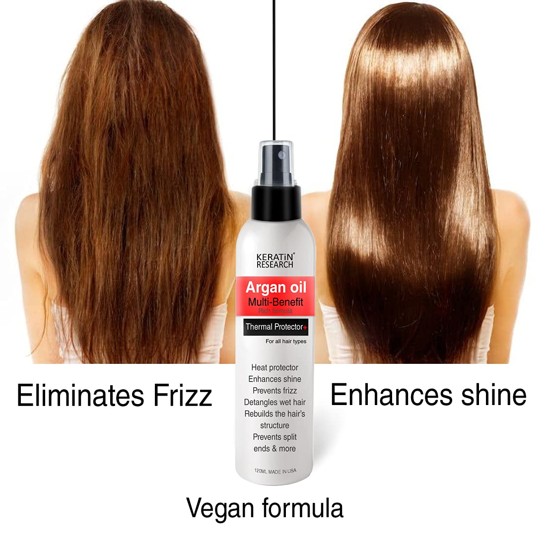 KERATIN RESEARCH stylist applying spray in salon for faster blow-dry results