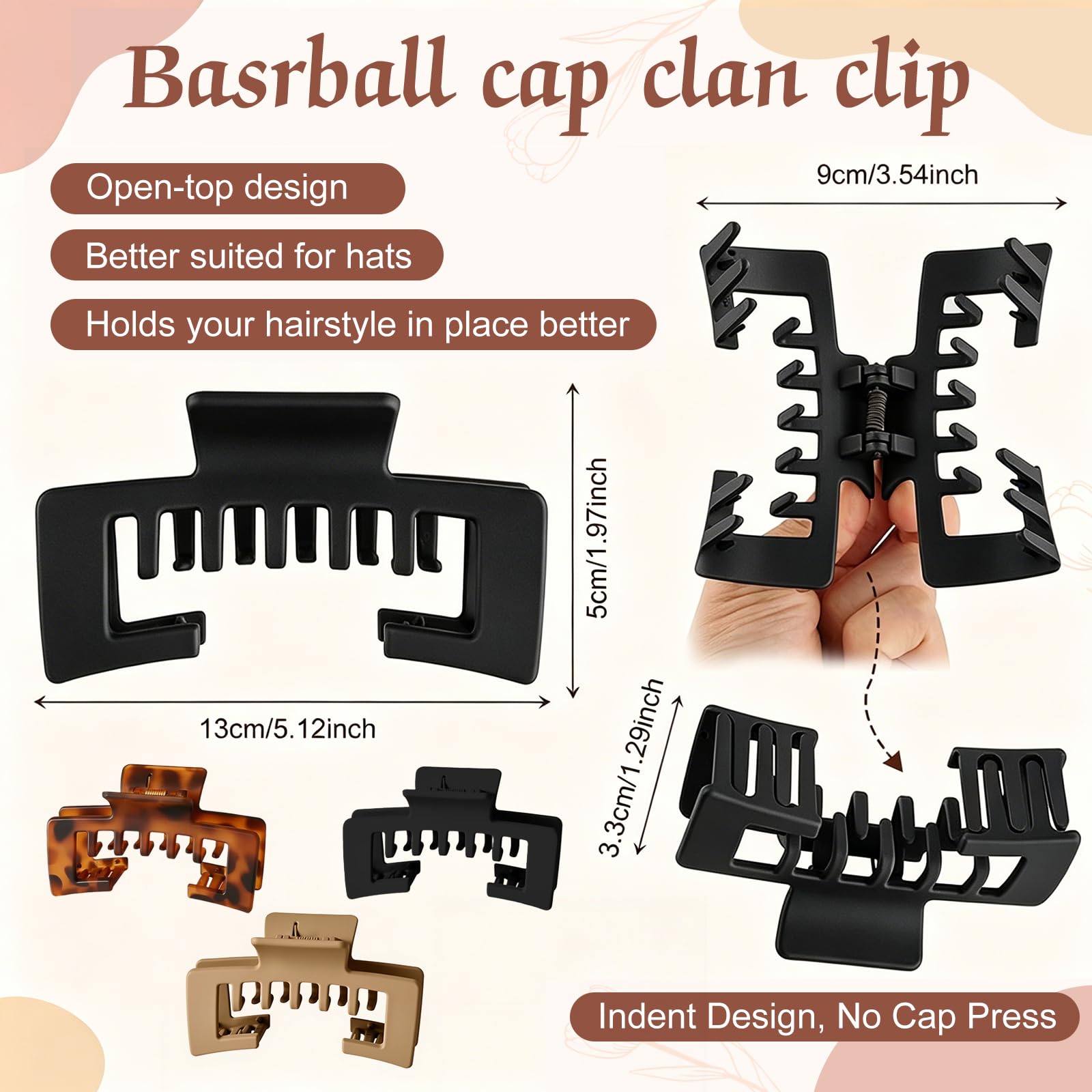 Kerfulty clip securing hair through a baseball cap vent showing stable hat and no pulling benefit