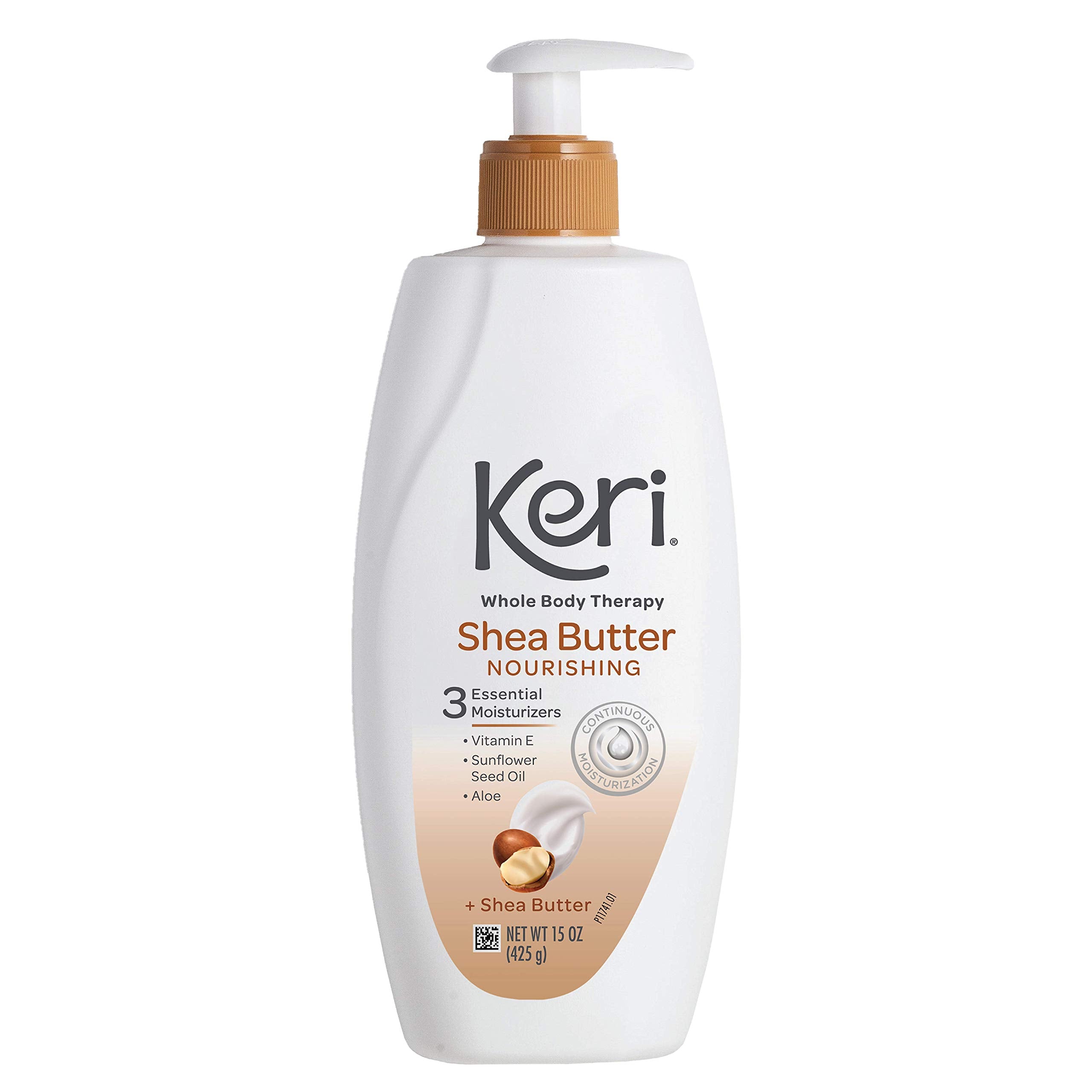 Keri bottle front packaging showing shea butter benefits and size