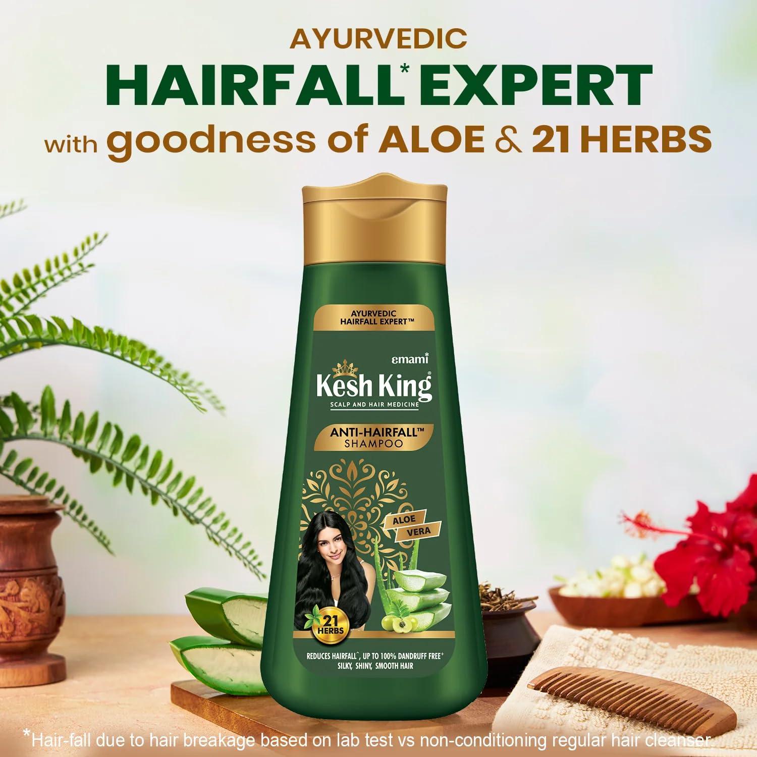 KESH KING collection of 21 Ayurvedic herbs highlighting natural ingredients