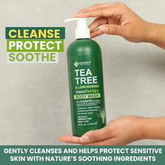 KESMEDIK bottle with lemongrass and tea tree botanicals, communicates natural blend