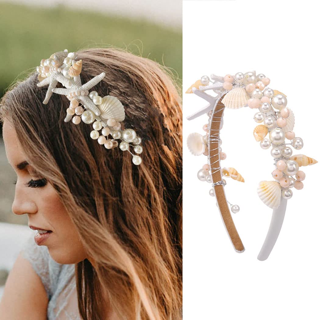 Kesvb front view seashell headband showing full decorative hoop and balance