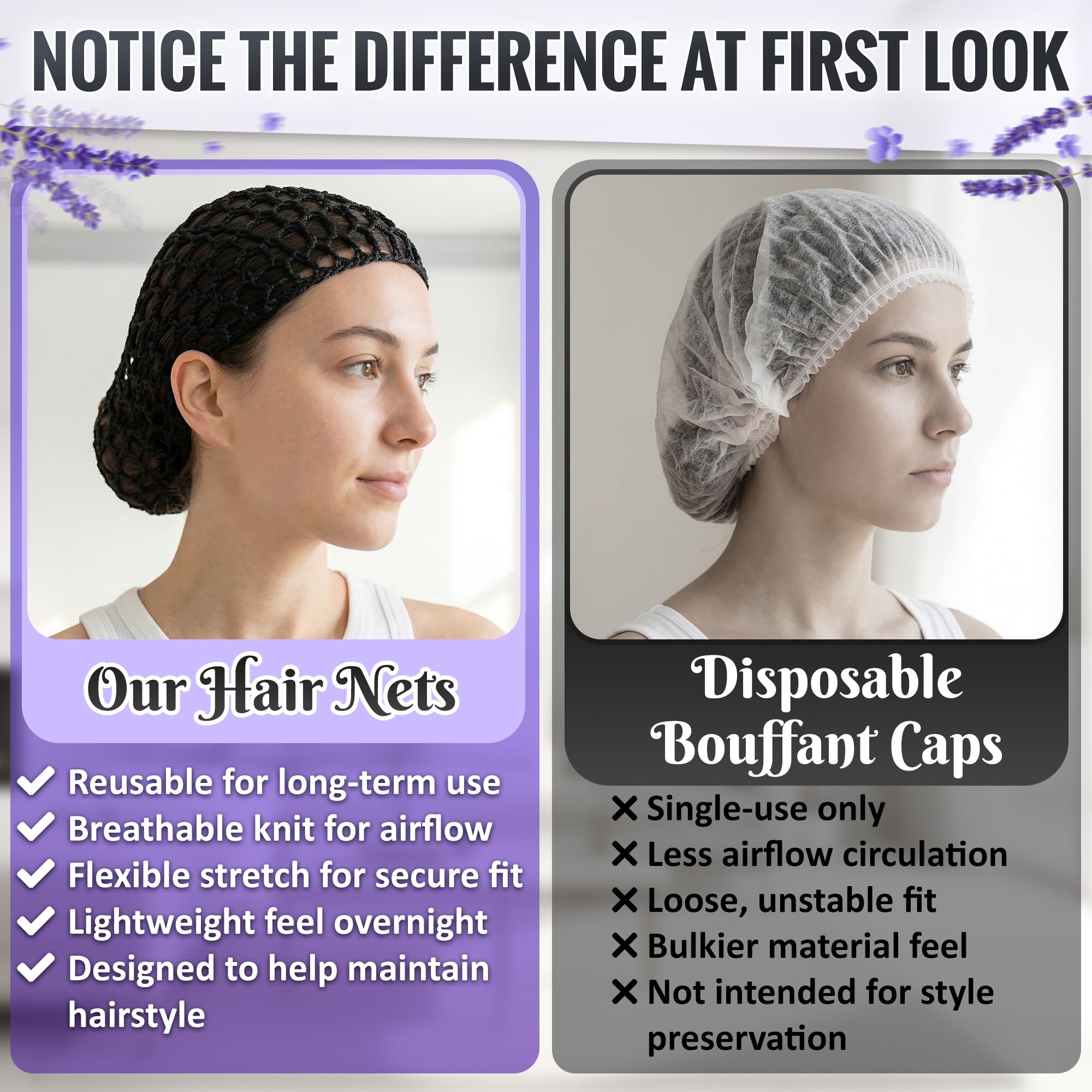 KETAR hair net worn under a wig illustrating smoother application and less slippage