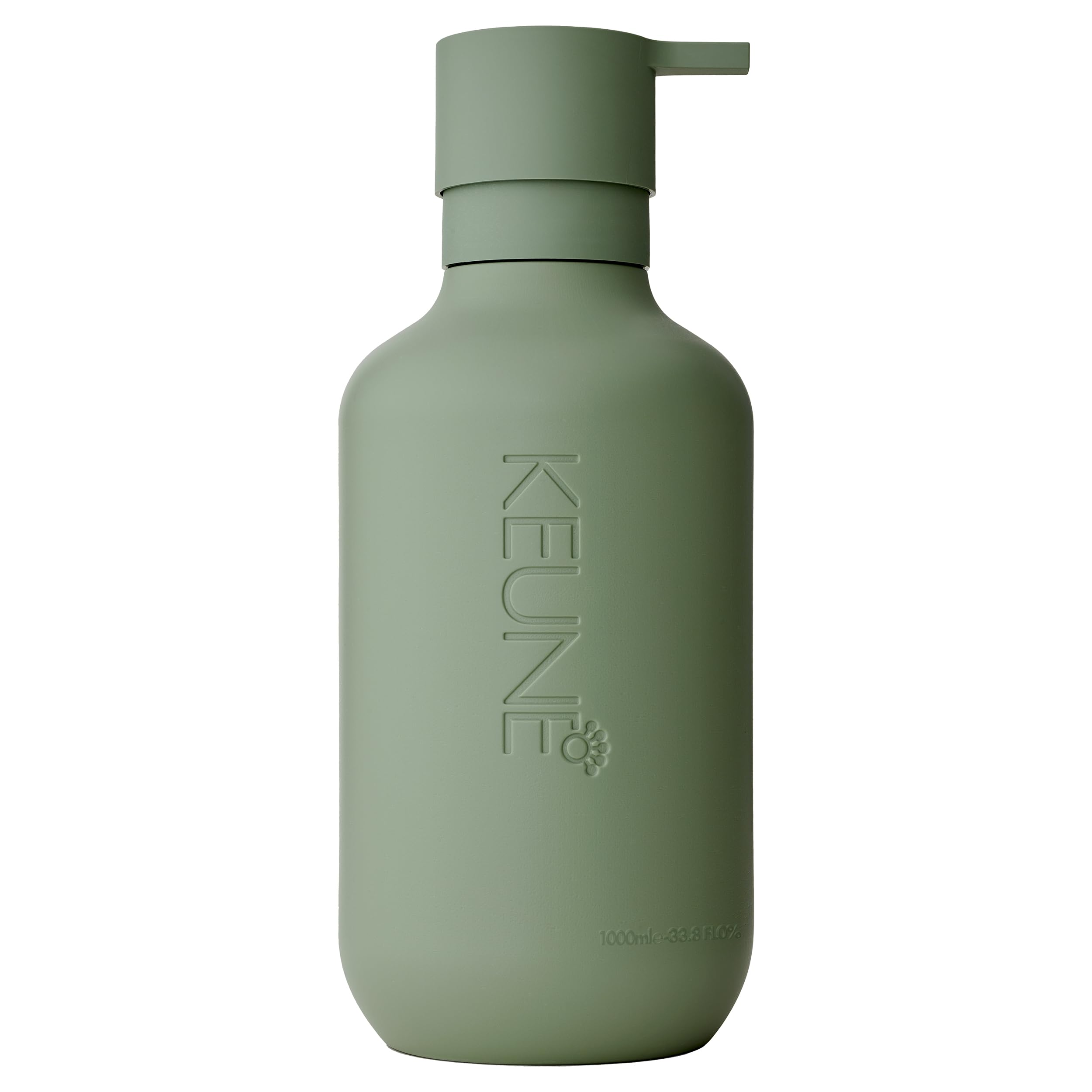 KEUNE refillable dispenser front view showing clean design and sustainability benefit