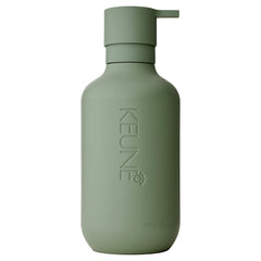 KEUNE refillable dispenser front view showing clean design and sustainability benefit